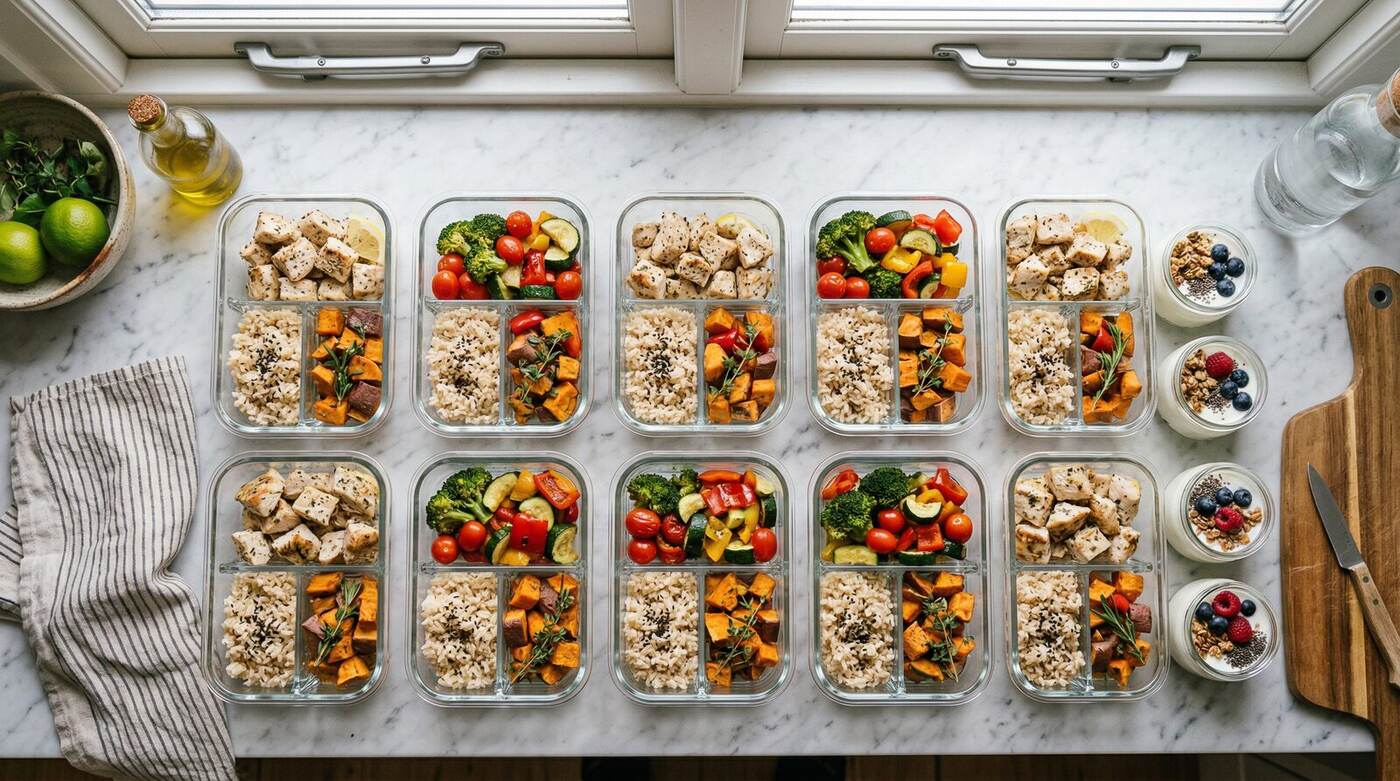 Healthy meal preparation with high-protein foods