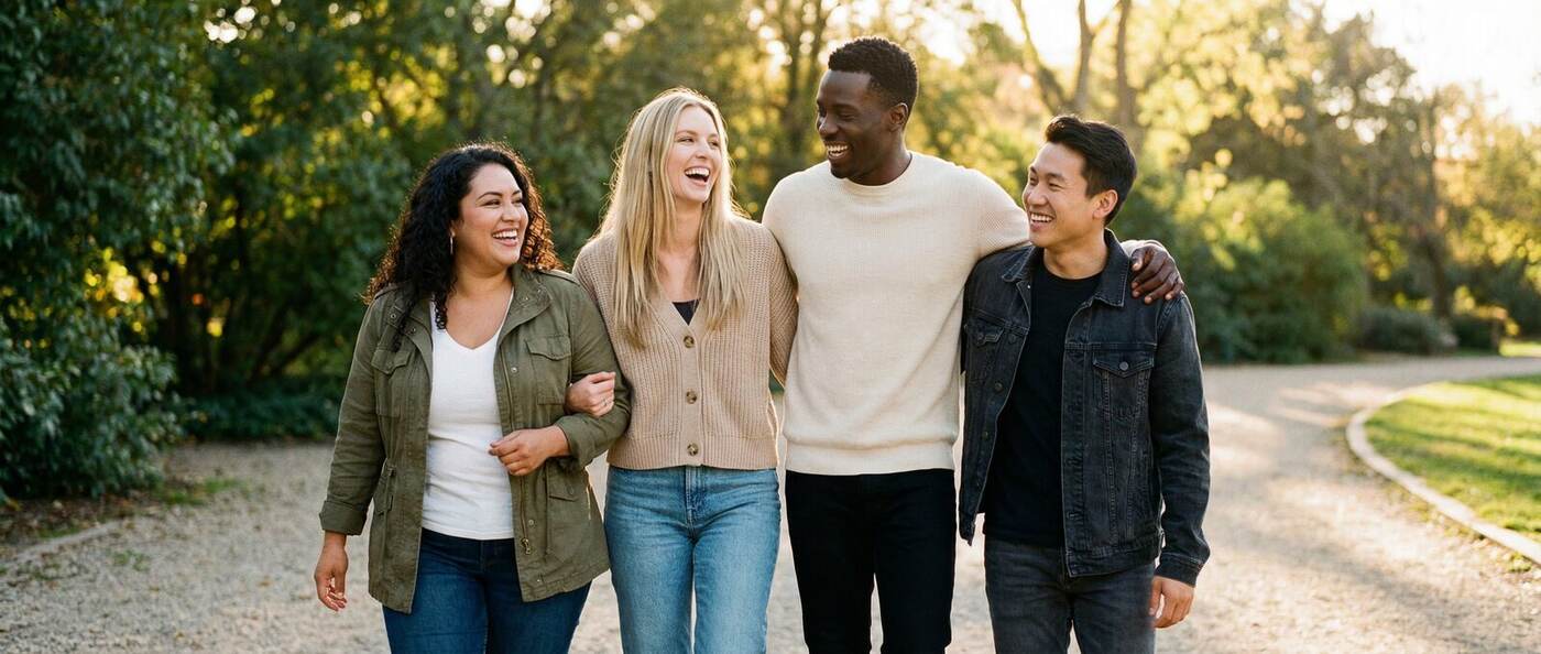 Diverse group of friends laughing together