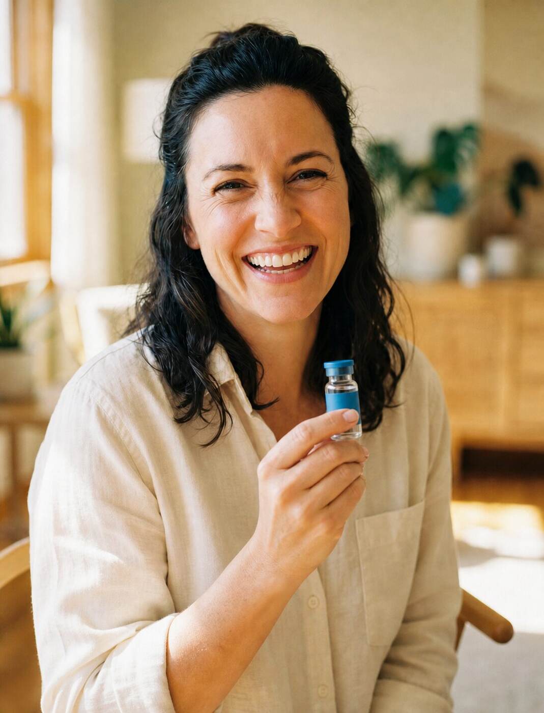 Woman holding a prescription medication vial